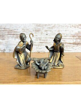 Joseph, Mary & Baby Jesus 4 Piece Nativity Set Pewter With Mixed Metals